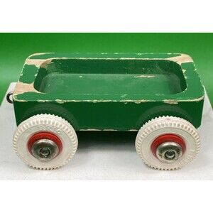 1970s Brio Distressed Wooden Train Trailer with Rubber Wheels